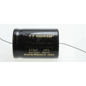 470µF, 63V Audio Mundorf aksial 85° 25x38mm bipolar