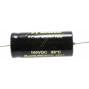 68uF, 100V Mundorf Audio, aksial 85° 16x39mm bipolar
